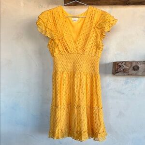Shoshanna Yellow Nolani Flutter Sleeve Dress